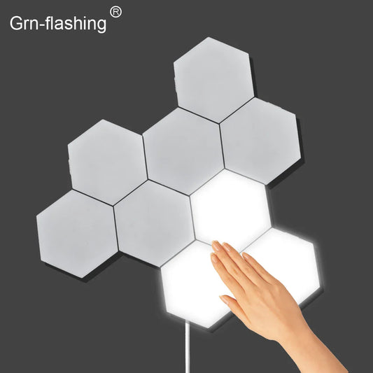 Lampa LED w kształcie hexagonu, z dotykowym włącznikiem, DIY, do pokoju dziennego i gamingowego