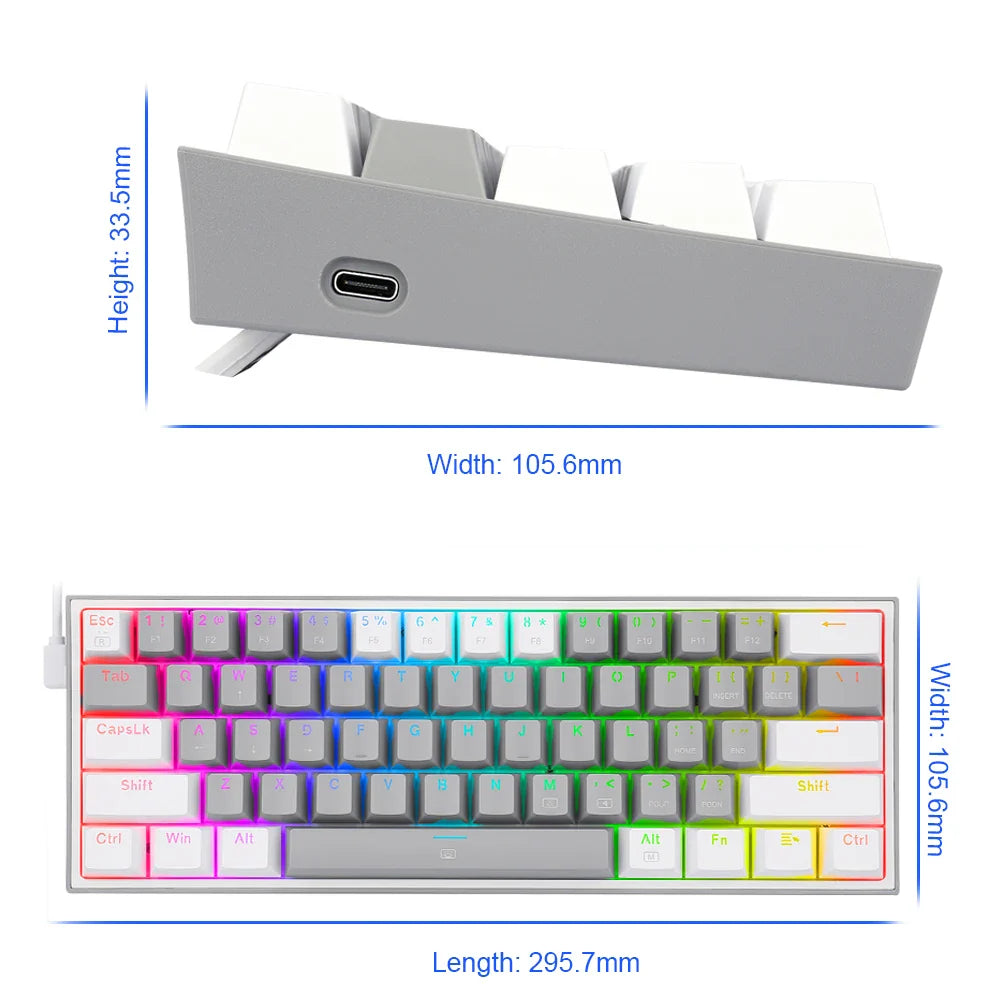 Klawiatura mechaniczna RGB 2025 K617, 61 klawiszy, USB, z odłączanym kablem