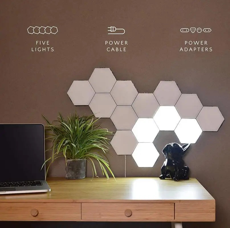 Lampa LED w kształcie hexagonu, z dotykowym włącznikiem, DIY, do pokoju dziennego i gamingowego
