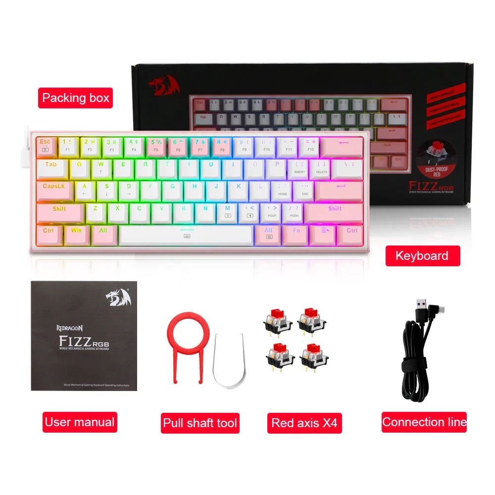 Klawiatura mechaniczna RGB 2025 K617, 61 klawiszy, USB, z odłączanym kablem