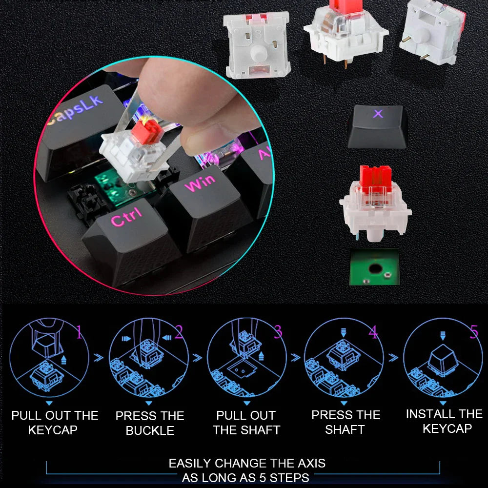Klawiatura mechaniczna RGB 2025 K617, 61 klawiszy, USB, z odłączanym kablem