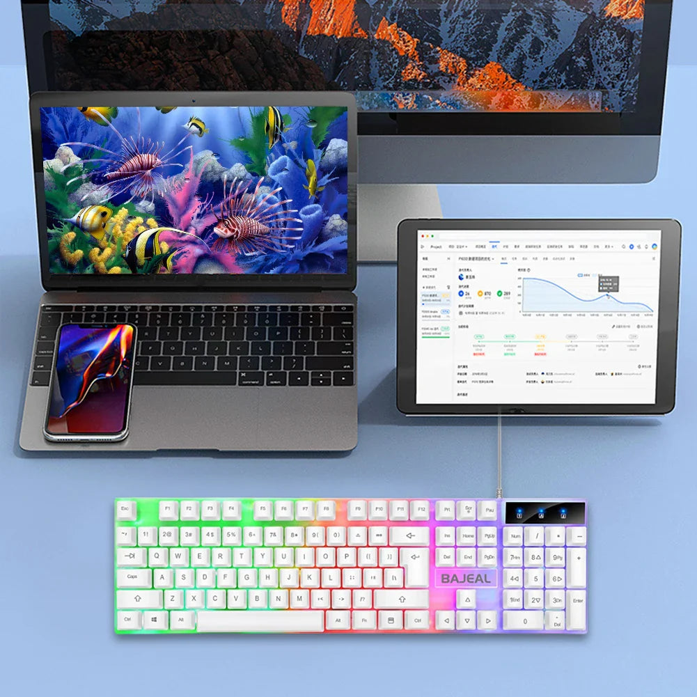 Klawiatura USB przewodowa, 98 klawiszy, RGB, do gier, do komputera/laptopa