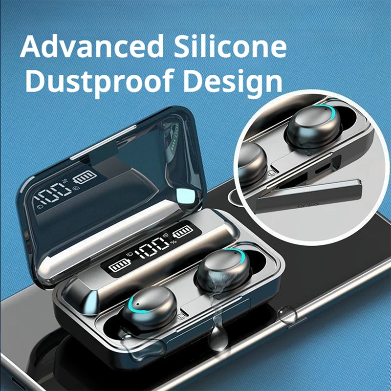 Bezprzewodowe słuchawki Bluetooth F9, wodoodporne, z wyświetlaczem LED, z etui ładującym, do iPhone/Android