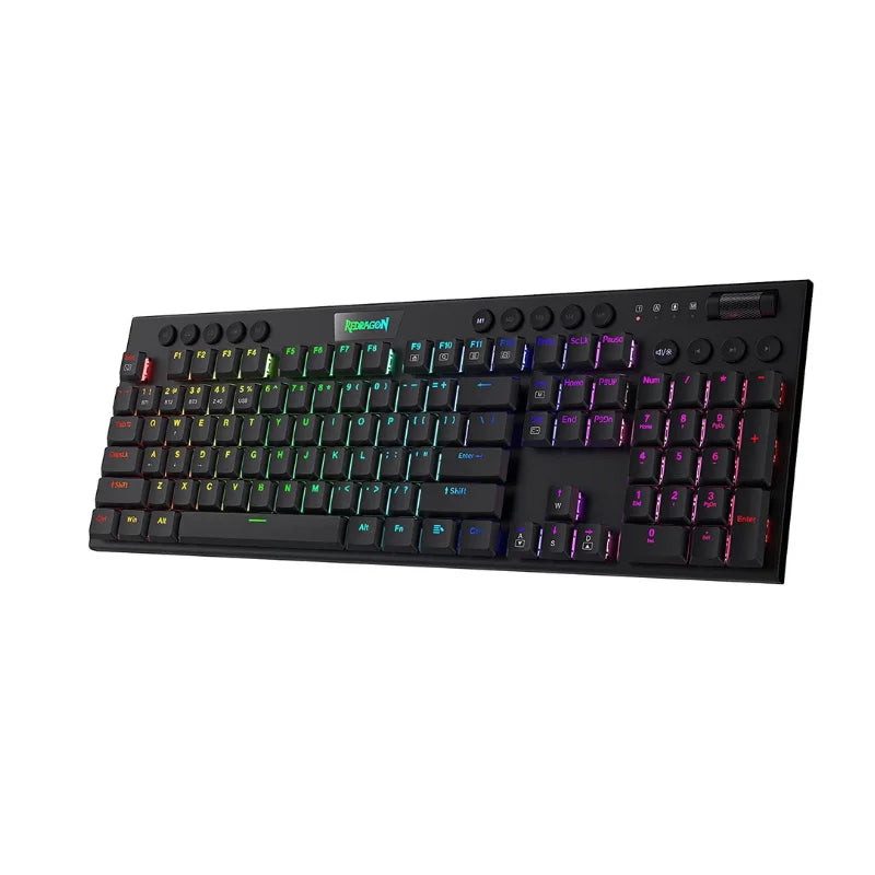 Klawiatura Redragon K618 Horus, bezprzewodowa, RGB, trójtrybowa, niskoprofilowa do gier