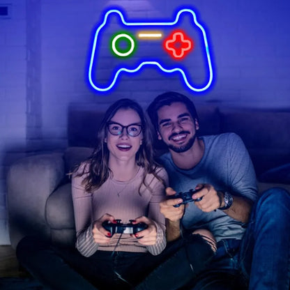 Neonowa tablica "Gamer", w kształcie kontrolera, do pokoju nastolatka, dekoracja LED