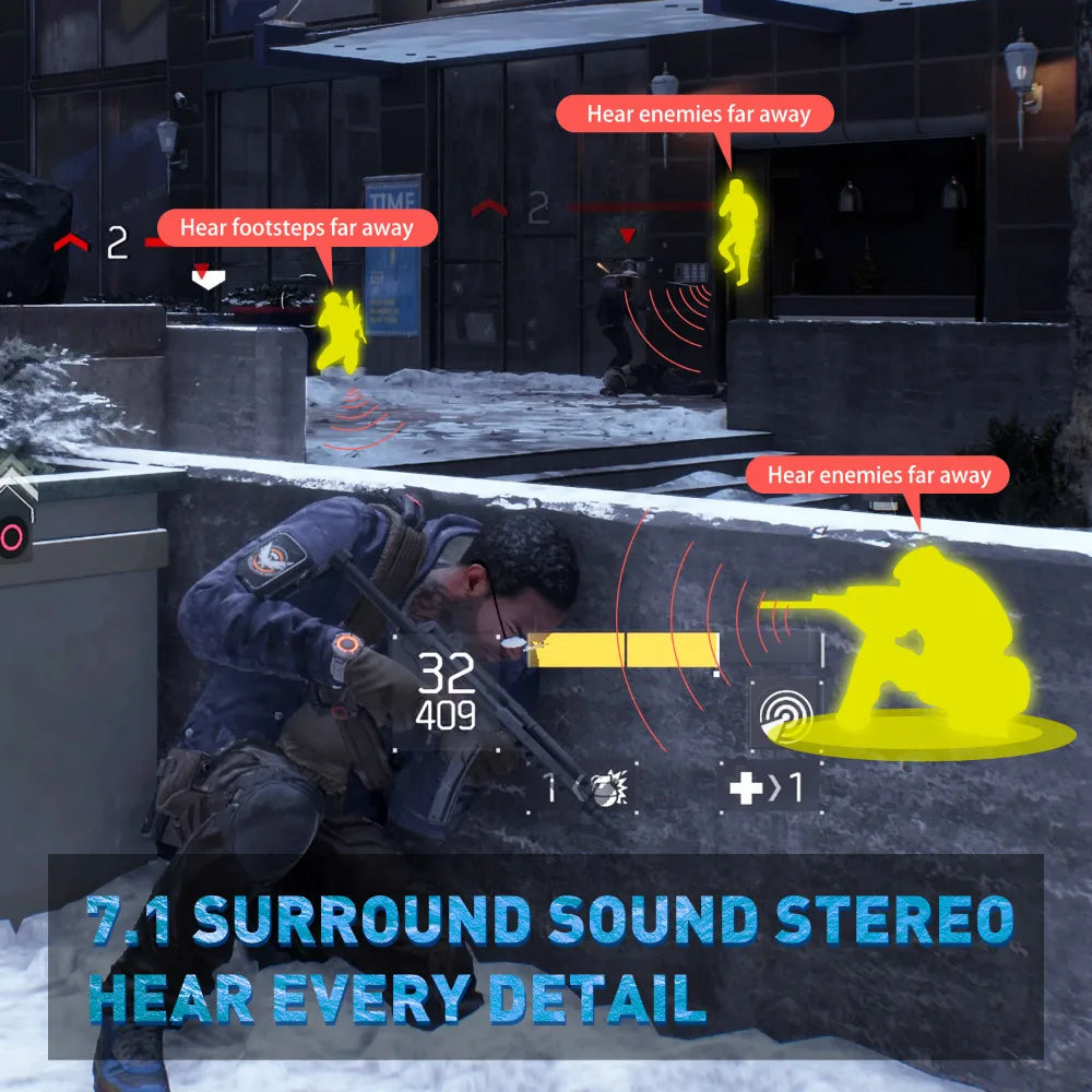 Słuchawki gamingowe USB, 7.1 dźwięk, przewodowe, z mikrofonem i RGB, do PC/PS4/PS5