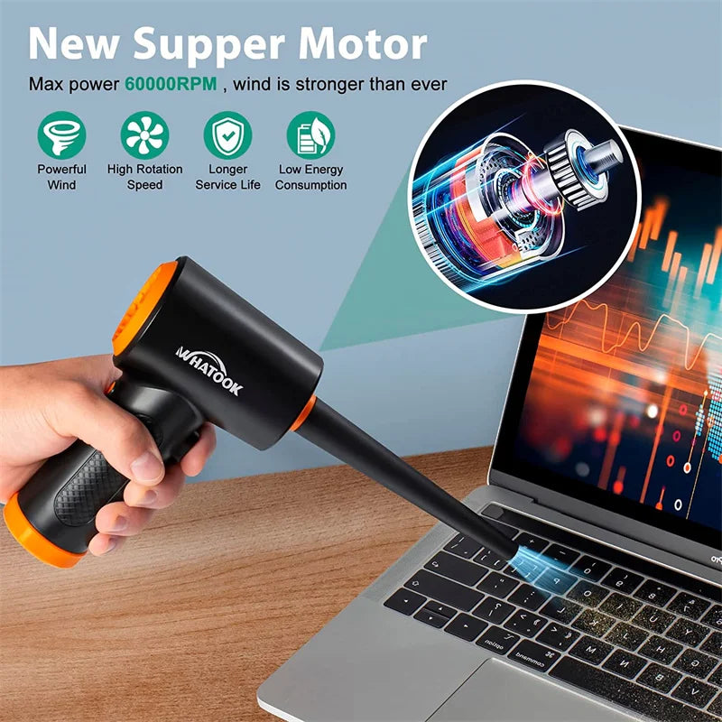 Bezprzewodowy dmuchawa 60000 RPM, 3 prędkości, do czyszczenia klawiatury i sprzętu