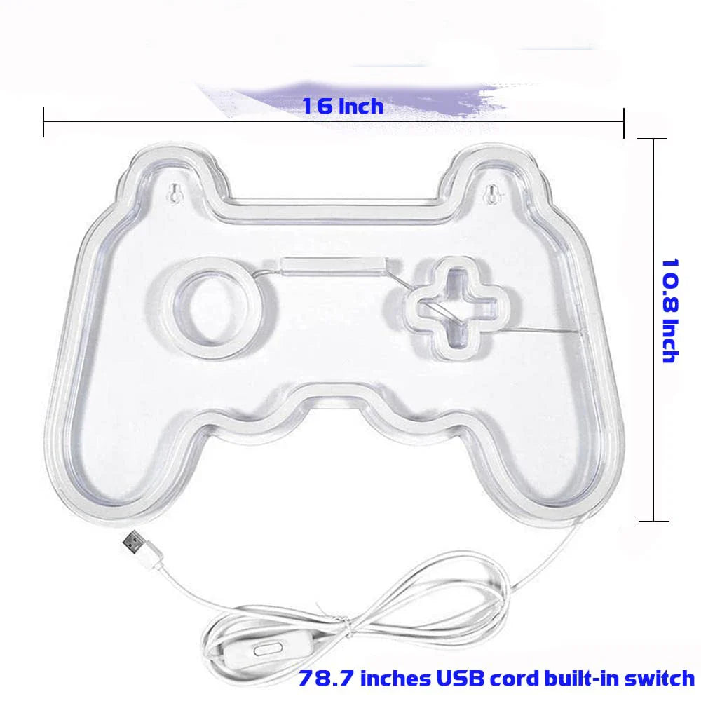 Neonowa tablica "Gamer", w kształcie kontrolera, do pokoju nastolatka, dekoracja LED