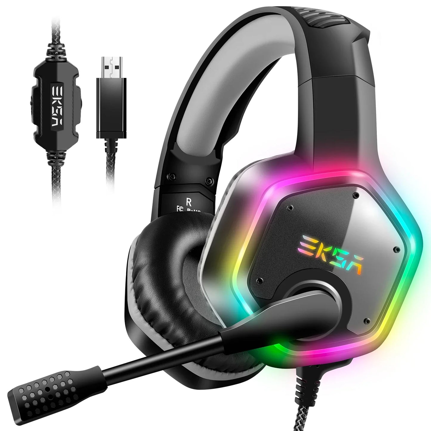 Słuchawki gamingowe USB, 7.1 dźwięk, przewodowe, z mikrofonem i RGB, do PC/PS4/PS5