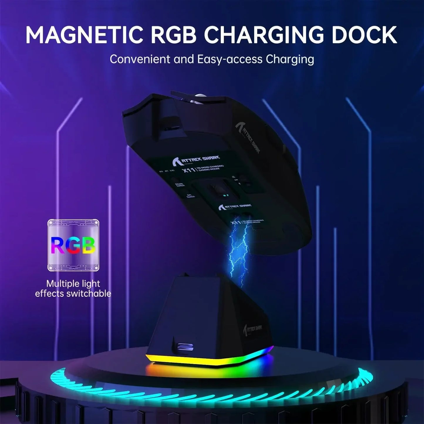 Mysz gamingowa ATTACK SHARK X11, bezprzewodowa, RGB, 22K DPI, z dokiem ładującym