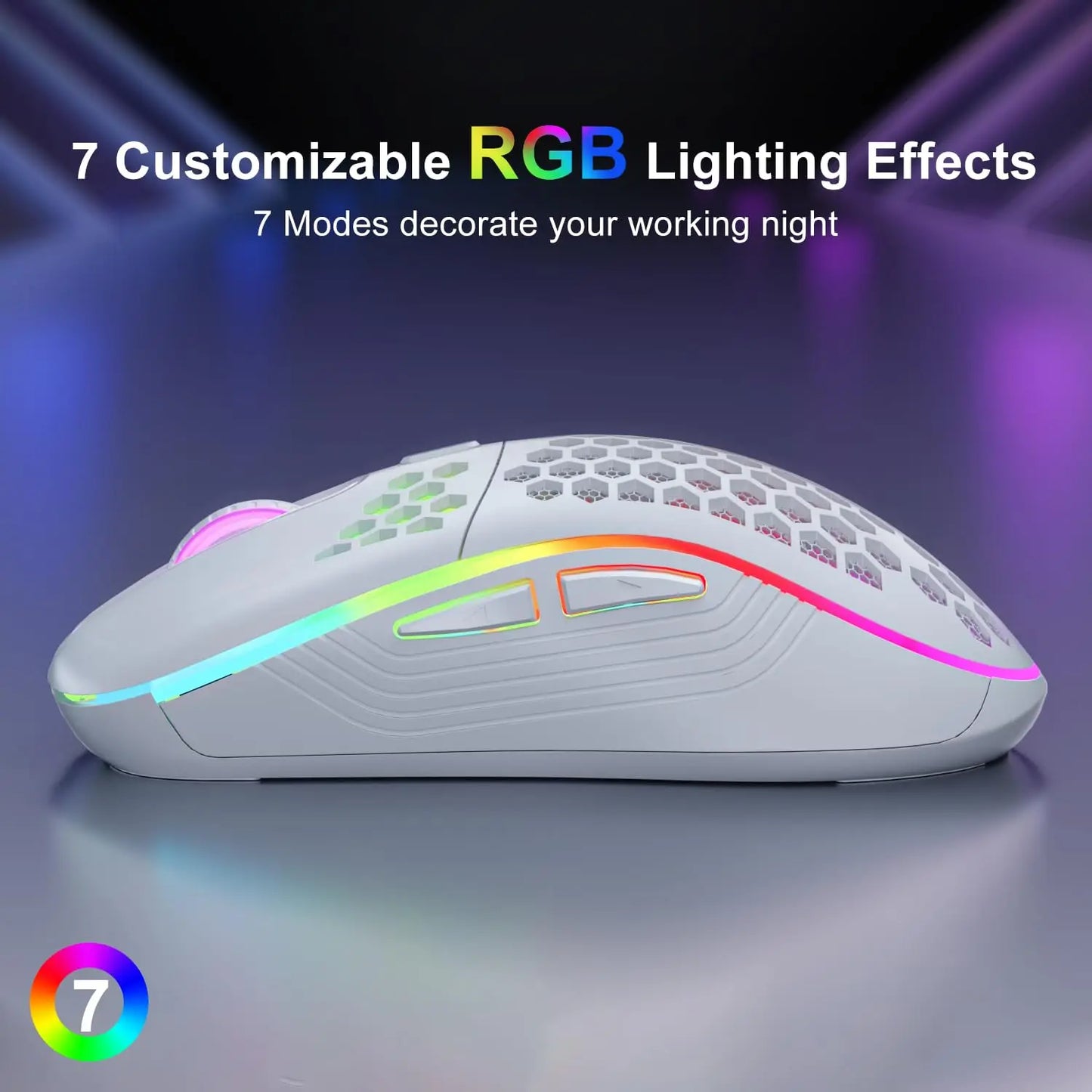 Bezprzewodowa mysz gamingowa 2.4G RGB, ergonomiczna, z regulacją DPI
